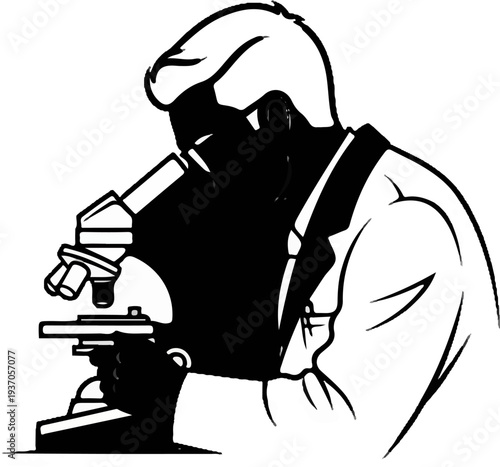 Scientist using a microscope, focused on detailed observation