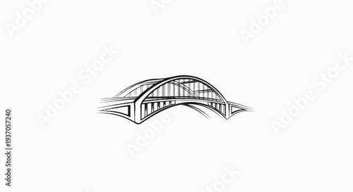 Sketchy black and white drawing of an arched bridge spanning over an unseen expanse