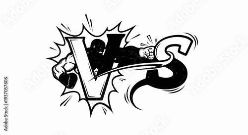 Dynamic "VS" logo with a muscular figure punching through the letters