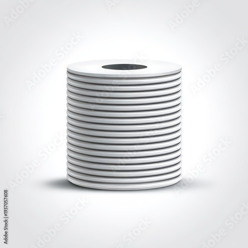 Stacked, cylindrical object with visible horizontal lines and a dark central opening