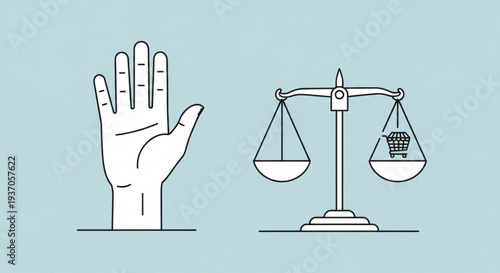 Hand stopping shopping cart on balance scale