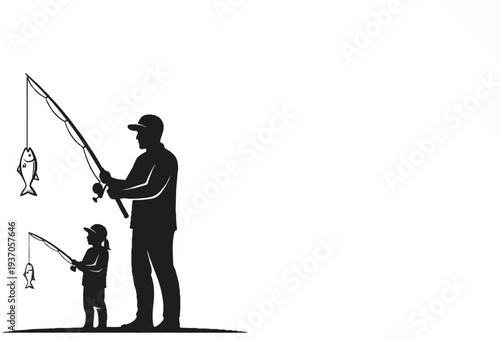 A father and child enjoy fishing together, catching fish as a hobby