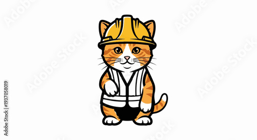 Cartoon ginger cat wearing a hard hat and high-visibility vest