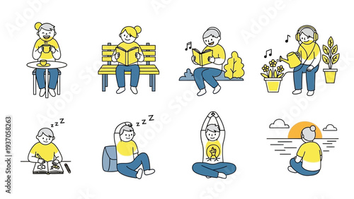 Collection of Elderly People Engaged in Various Relaxing and Active Pursuits.