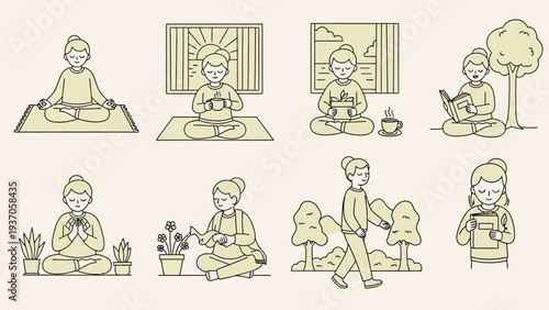 Collection of People Engaged in Relaxing and Mindful Activities.