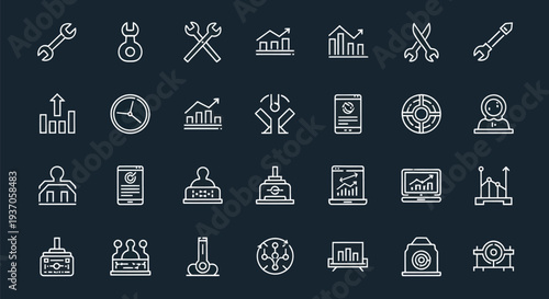 Set of tech icons on dark background