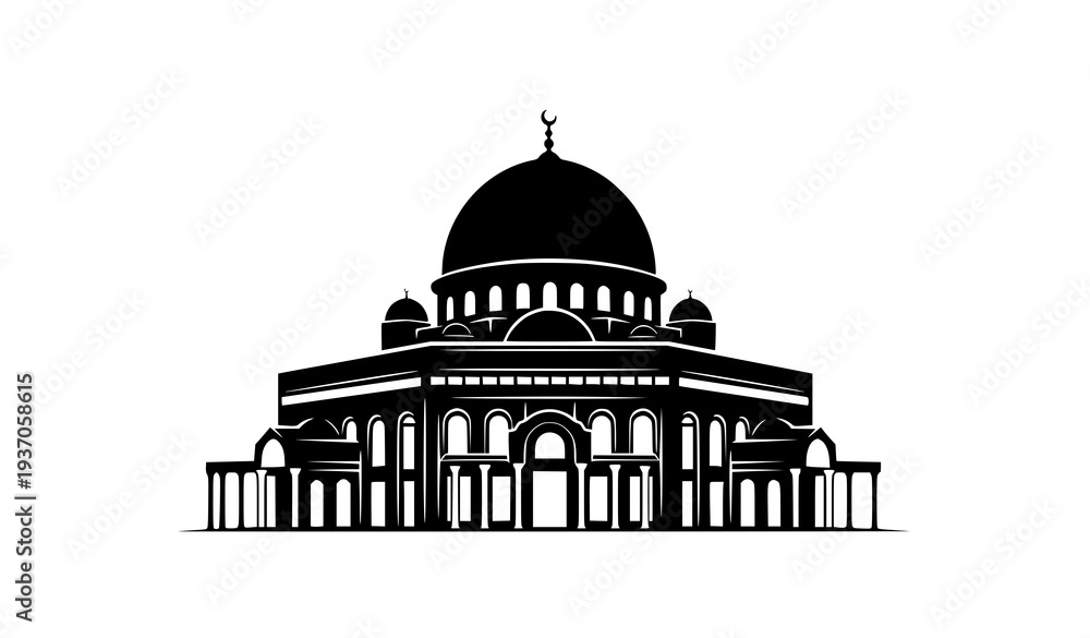 Obraz premium Al Aqsa Mosque silhouette vector Islamic holy landmark Jerusalem architecture symbol