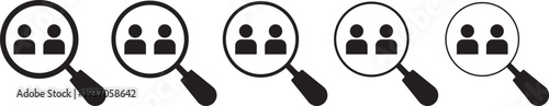 hiring icon set. Search job icon. vacancy sign. search people. Person avatar. Search profile icon. Human resources concept
