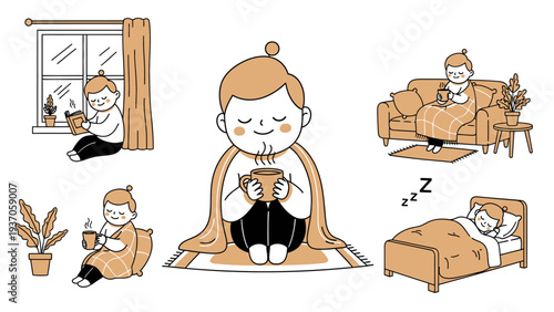 Cozy moments of a person enjoying warm drinks and relaxation at home.