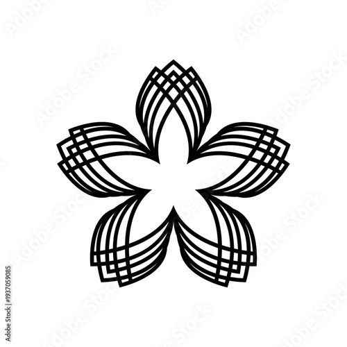 Geometric Flower Emblem With Five Overlapping Petals Black And White Symmetrical Ornament Design