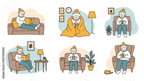 Cozy Person Enjoying Warm Drink and Book Indoors.