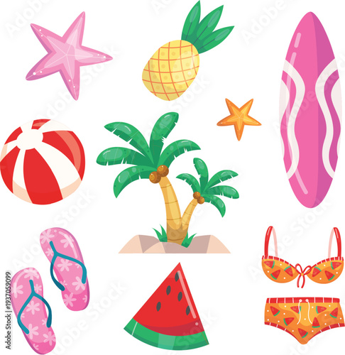 Exotic beach party accessories with floral lei and drink vector