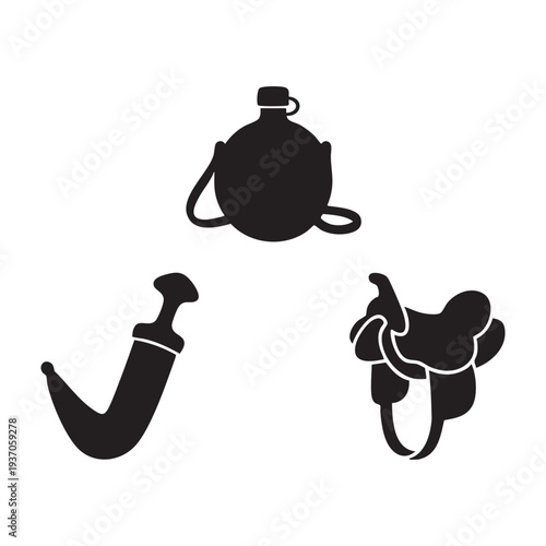 Desert Travel Accessories Leather Canteen Janbiya Dagger and Saddle Set