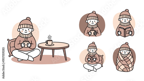 Cozy Winter Activities - Person Enjoying Hot Drinks and Reading Books.