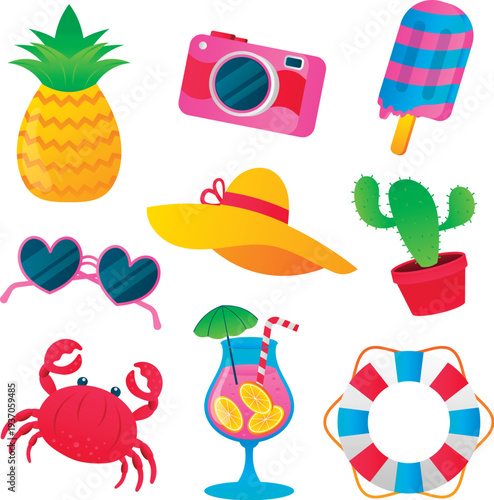 Sun and palm tree island paradise vacation design graphics vector