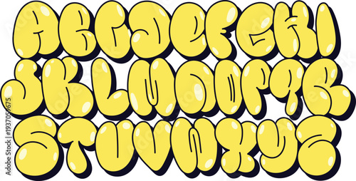 Vibrant 3d text effect alphabet with purple stroke outline vector