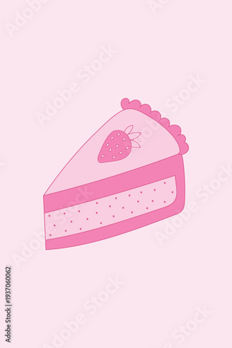 Retro illustration of a hand-drawn pink strawberry cake. Vector illustration for a pastry shop, bakery, or cafe.
