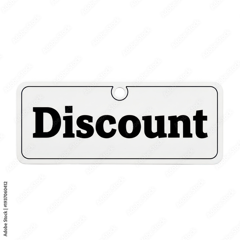 Obraz premium A black and white sign with the word discount displayed prominently.