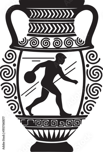 Ancient Greek discus thrower silhouette on an amphora vase illustration