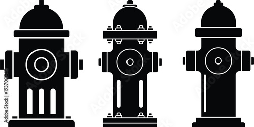 Vector icon set of fire hydrants in black silhouette