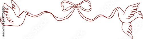 Schilderij op canvas Wedding doves with ribbon bow