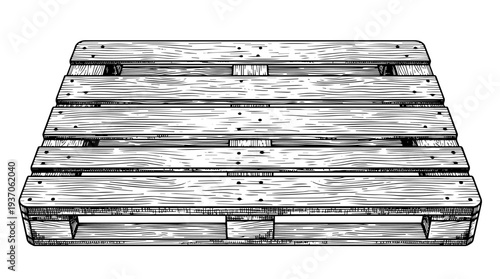 Wood pallet with deck boards and slats vector engraving style on white isolated background for shipping warehouse banner design