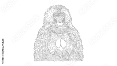 Pencil Portrait of a Baboon: A detailed, artistic pencil sketch of a majestic baboon, with intricate lines capturing the animal's powerful physique and intriguing gaze.