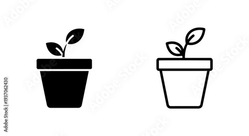 Plant Sprout in Pot Icon, Seedling Growing Symbol