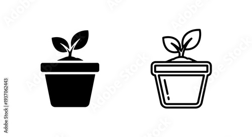 Plant Seedling in Pot Icon, Green Growth Symbol