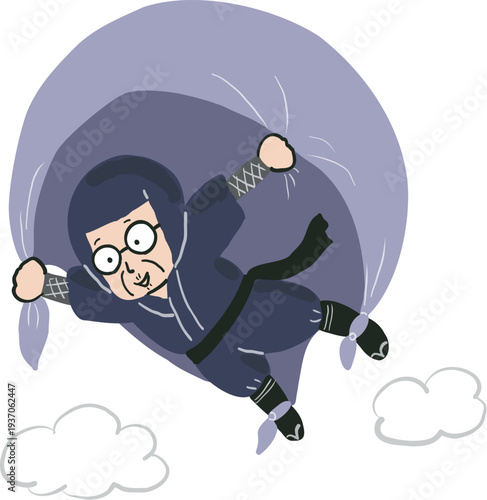 ムササビの術で空を飛ぶ忍者