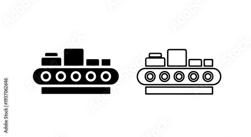 Conveyor Belt Icon Set Black and White