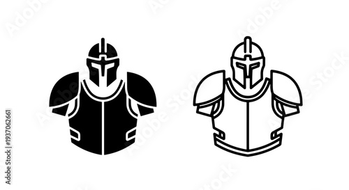 Knight Armor Torso Icon Set Black and White