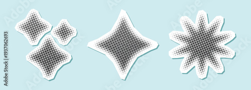Trendy collage halftone stars shape grunge texture vector design elements illustration vintage retro y2k style collection isolated