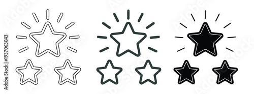 Three sets of outlined and filled star icons, rating system.
