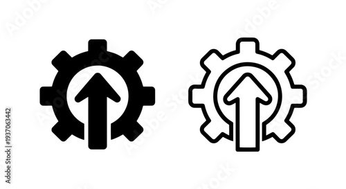 Gear icon with upward arrow, concept of progress, development, or upload
