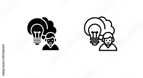 Person and lightbulb icon in brain cloud, concept of idea generation or innovation