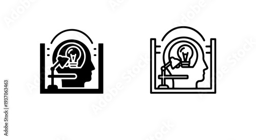 Profile silhouette with lightbulb and desk lamp, concept of inspiration or insight