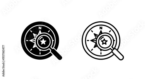 Compass and Magnifying Glass Icons: Search, Navigation, Discovery, Exploration