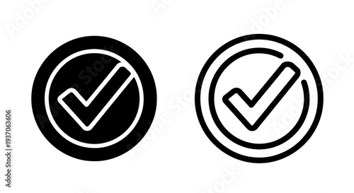 Check Mark in Circle Icons: Solid and Outline, Approval Symbol
