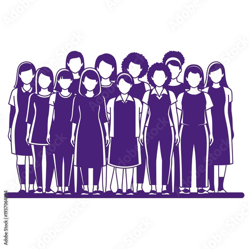 Group of diverse women standing together, celebrating International Women's Day with solidarity and empowerment