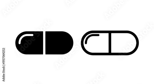 Capsule Pill Icons: Solid Black and Outline Styles on White