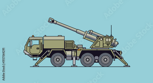Military Howitzer Artillery Gun Vehicle Illustration.