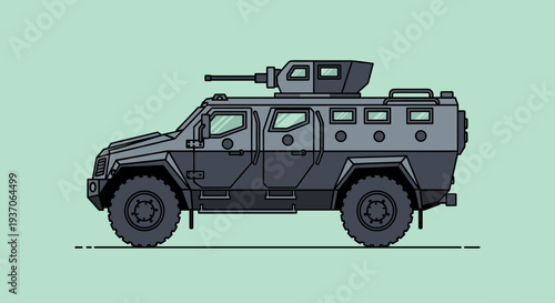 Armored Vehicle with Turret and Gun.