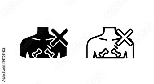 Human Torso with Bones and Cross Mark Icon for Bone Health Issues