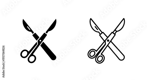 Surgical Instruments Icon Set: Scalpel and Scissors Crossed Vector Graphic