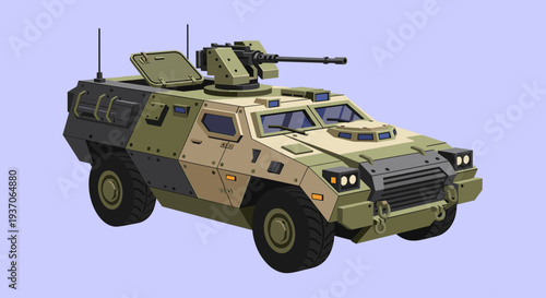 Military Armored Vehicle with Turret Gun.