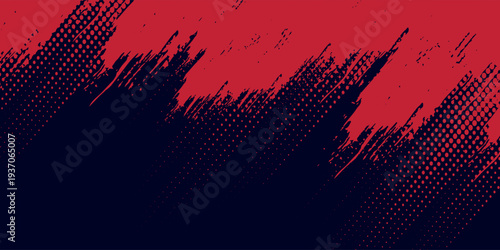 Red halftone dots blue color pattern gradient grunge texture background. Dot pop art comic sport style vector illustration.