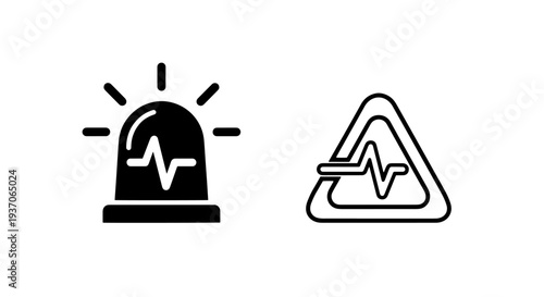 Emergency Siren and Heartbeat ECG Medical Alert Icons
