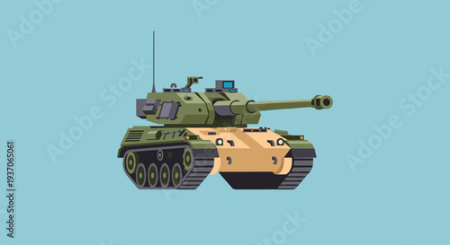 Military Tank Vehicle Illustration Green Camouflage.