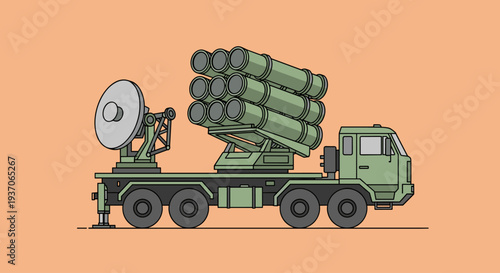 Military Missile Launcher Truck with Radar.